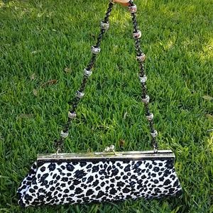 Black/white beaded animal print clutch/handbag